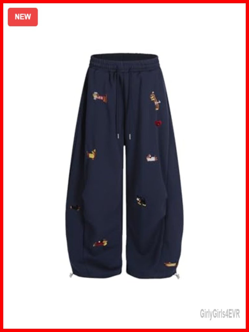 Embroidery Puppy Baggy Barrel Sweatpants Wide Leg Drawstring Trouser